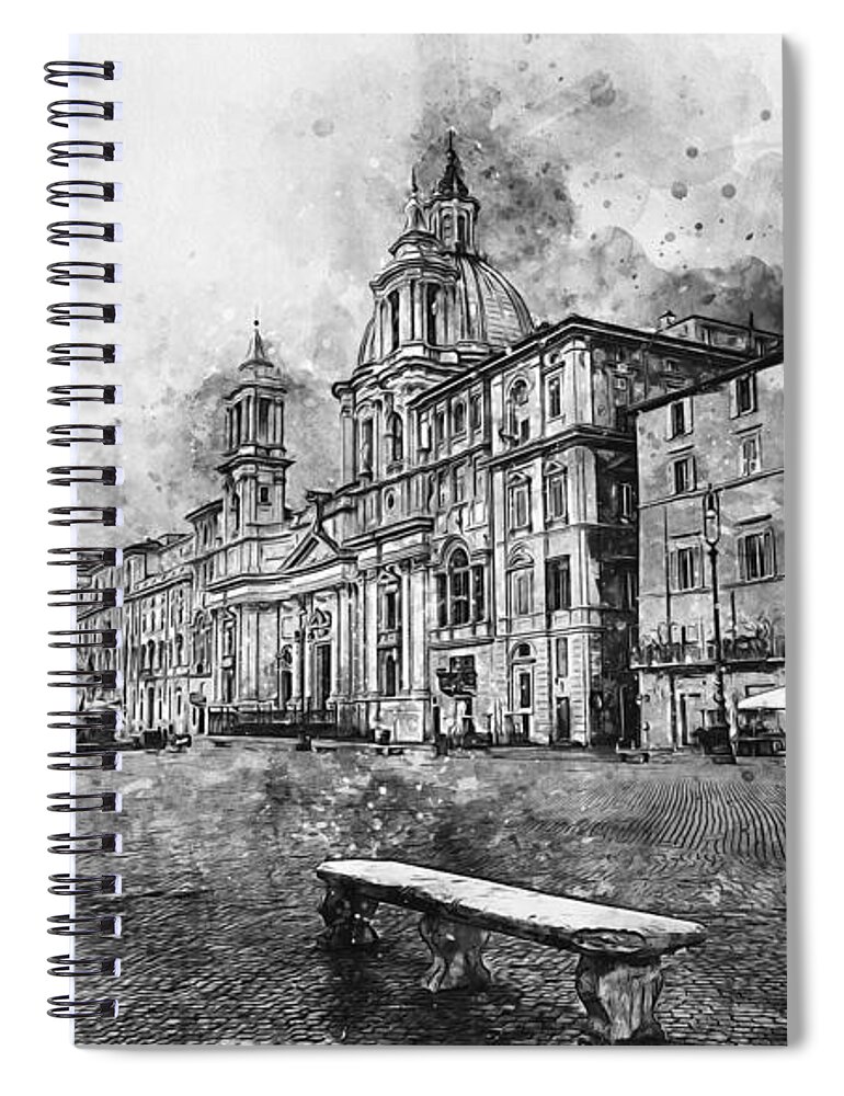 Rome Spiral Notebook featuring the painting Rome, Piazza Navona - 04 by AM FineArtPrints