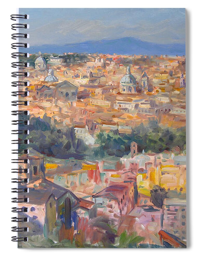 Rome Spiral Notebook featuring the painting Rome View from Gianicolo by Ylli Haruni