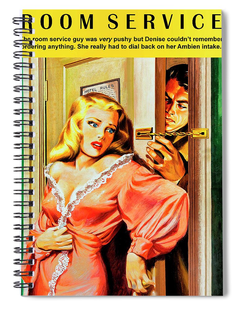 Pulp Fiction Spiral Notebook featuring the mixed media Room Service by Dominic Piperata