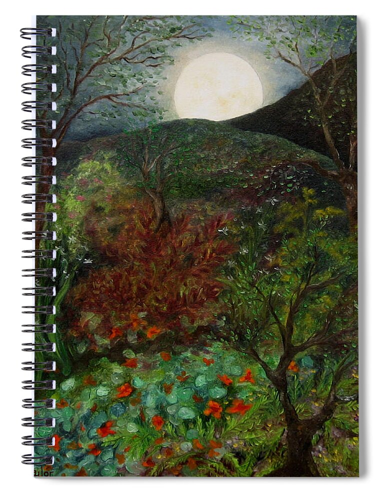 Forest Spiral Notebook featuring the painting Rose Moon by FT McKinstry