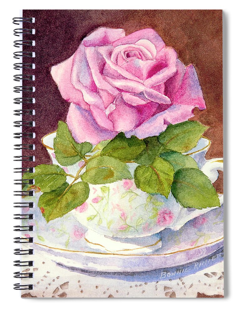 Rose Spiral Notebook featuring the painting Rose Tea by Bonnie Rinier