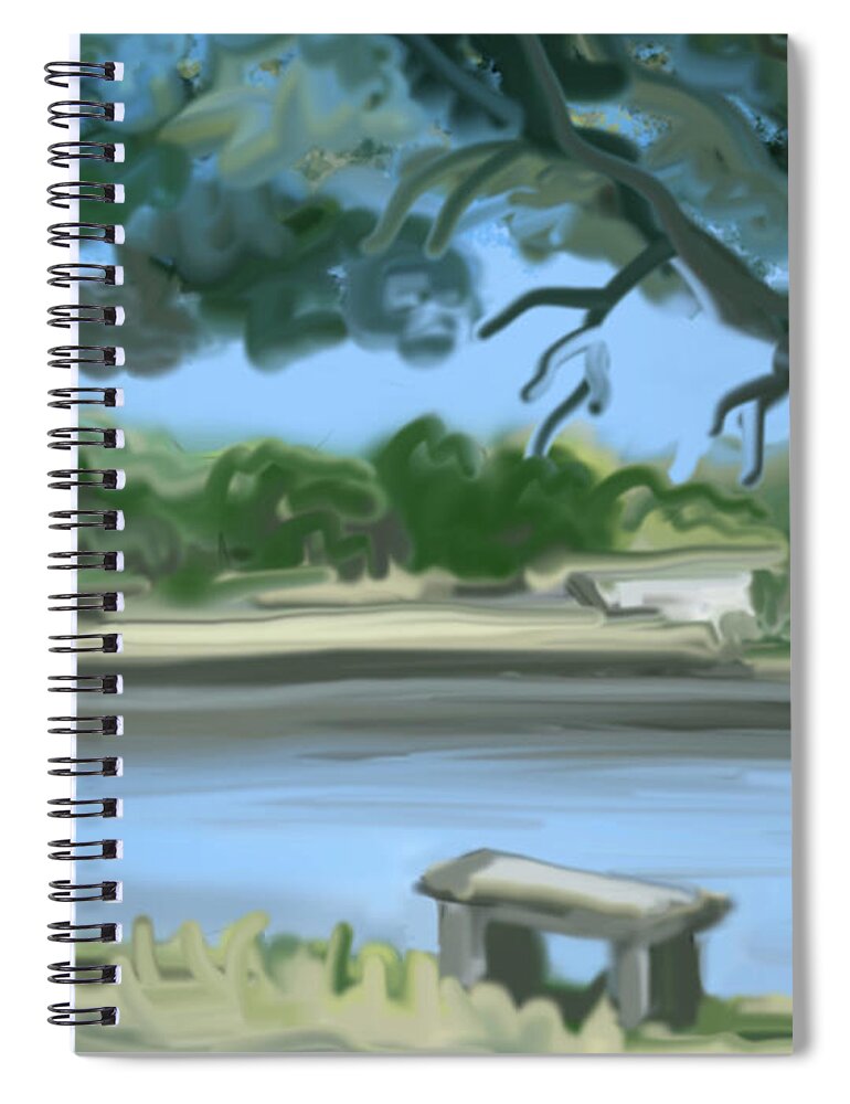 Rosemary Lake Spiral Notebook featuring the painting Rosemary Lake by Jean Pacheco Ravinski