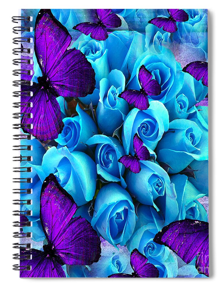 Roses Spiral Notebook featuring the painting Roses And Purple Butterflies by Saundra Myles