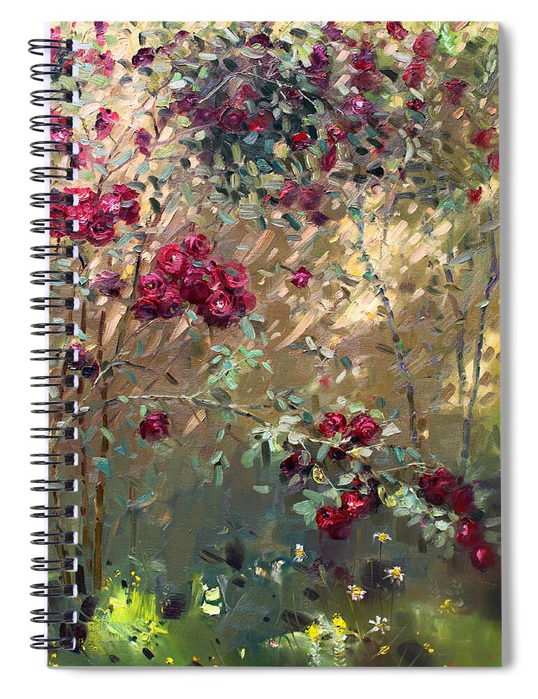 Roses Spiral Notebook featuring the painting Roses are Red by Ylli Haruni