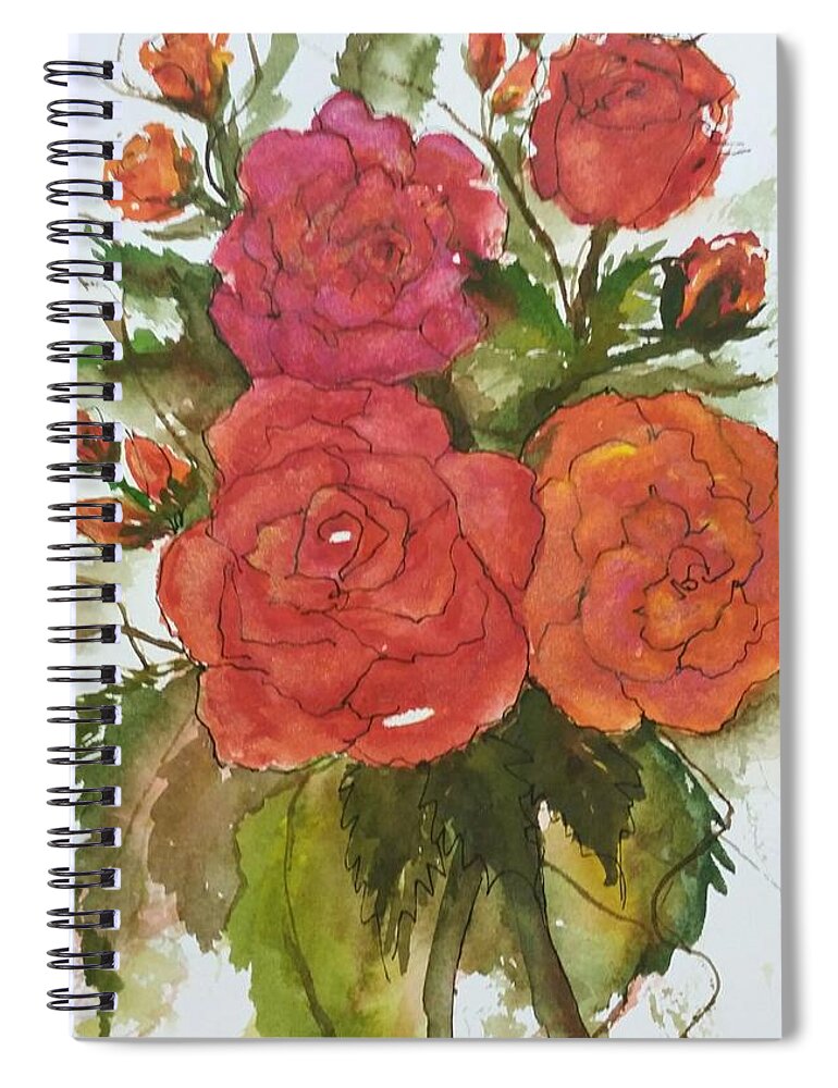 Flowers Spiral Notebook featuring the painting Roses in my Coloring Book by Cheryl Wallace