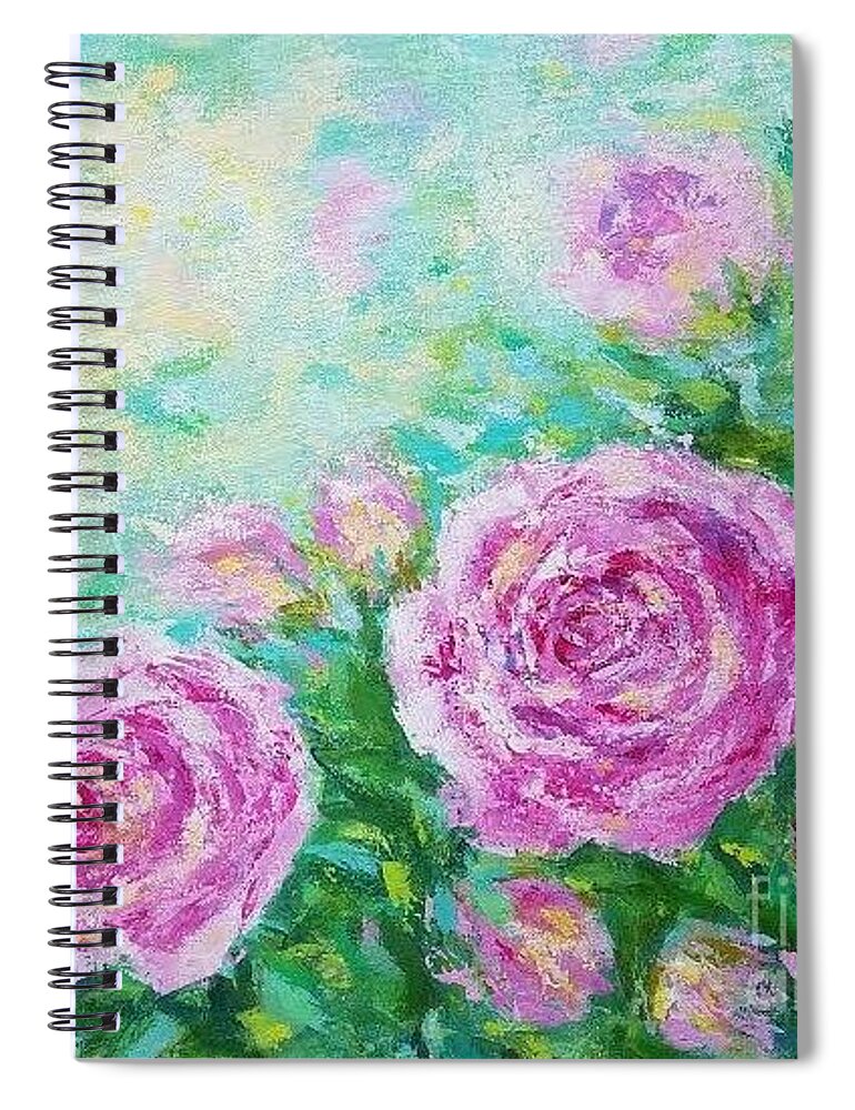 Roses Spiral Notebook featuring the painting Roses in the garden by Olga Malamud-Pavlovich