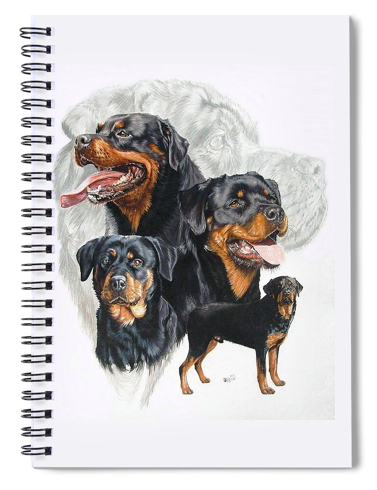 Rottweiler Spiral Notebook featuring the mixed media Rottweiler Medley by Barbara Keith