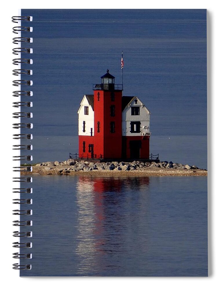 Round Island Lighthouse Spiral Notebook featuring the photograph Round Island Lighthouse in the Morning by Keith Stokes
