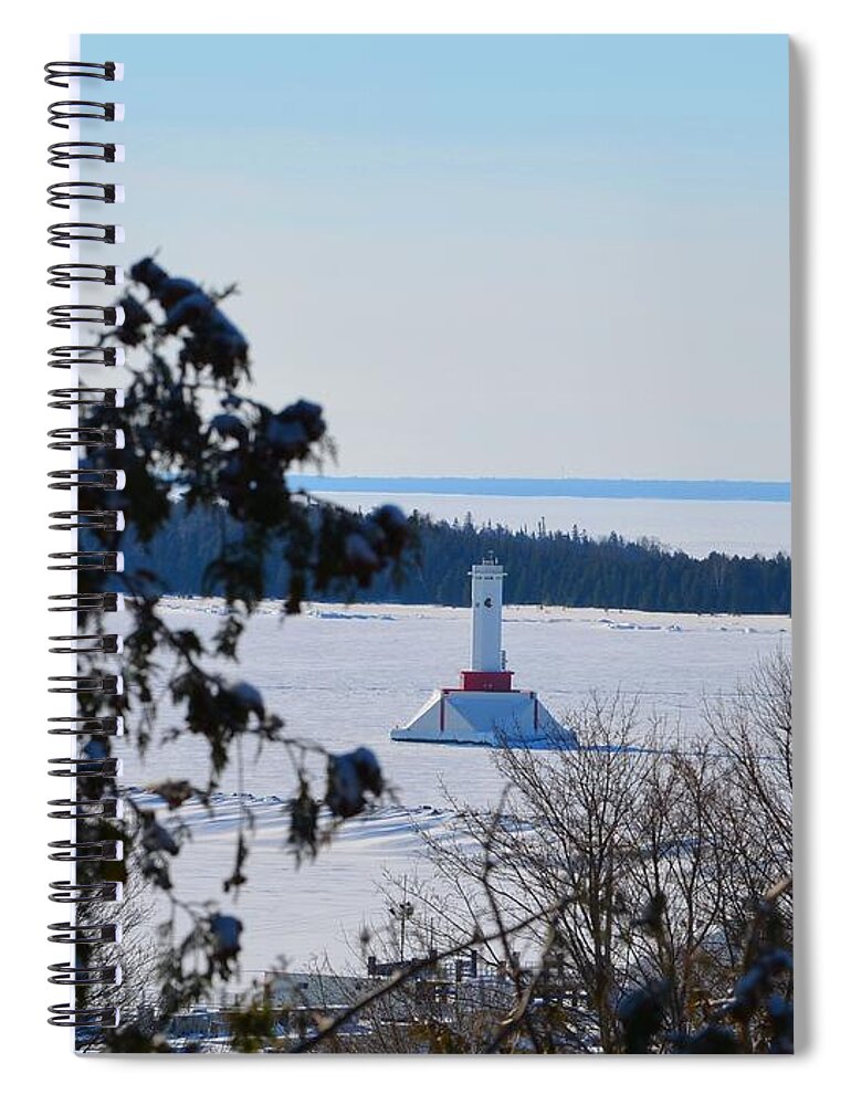 Lighthouse Spiral Notebook featuring the photograph Round Island Passage Light Through The Trees by Keith Stokes