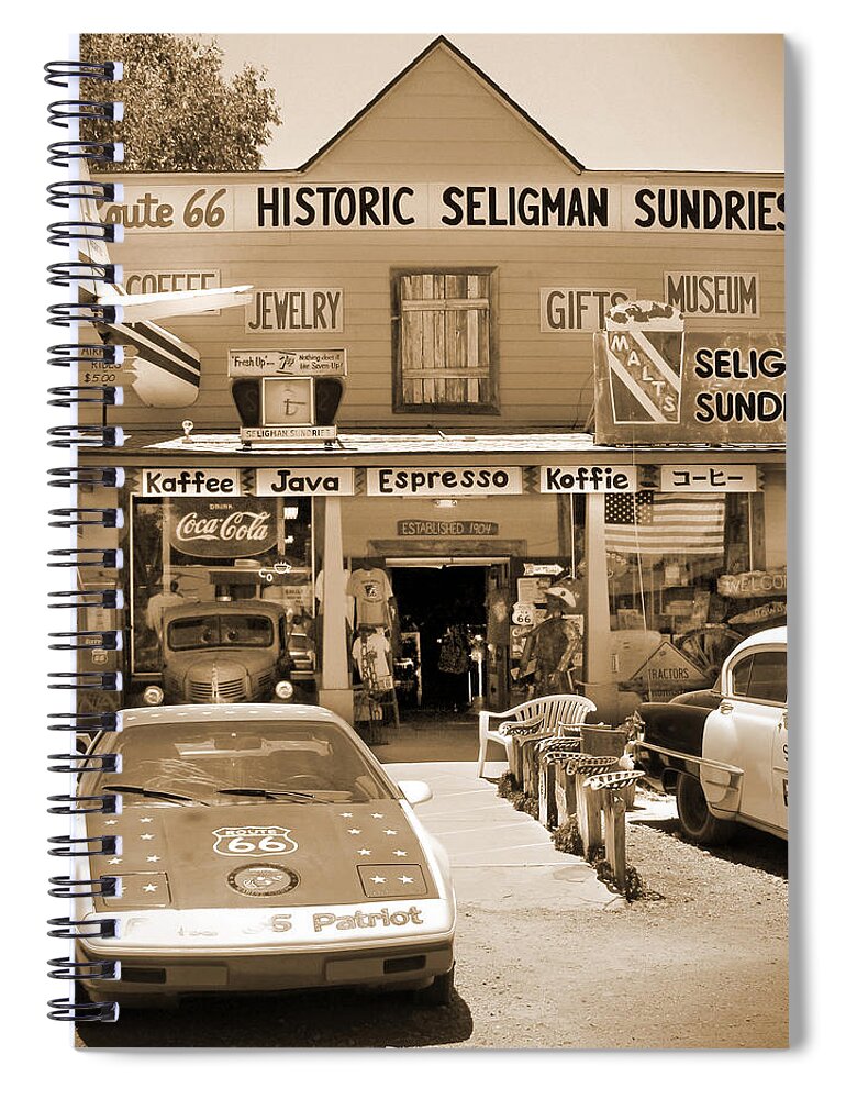 Plane Spiral Notebook featuring the photograph Route 66 - Historic Sundries by Mike McGlothlen