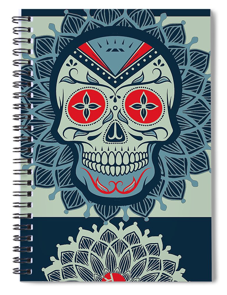 Skull Spiral Notebook featuring the painting Rubino Rise Skull Reb Blue by Tony Rubino
