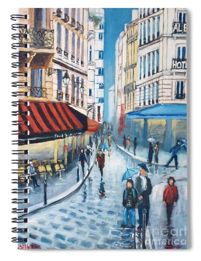Paris Spiral Notebook featuring the painting Rue de la Huchette, Paris 5e by Jean Pierre Bergoeing