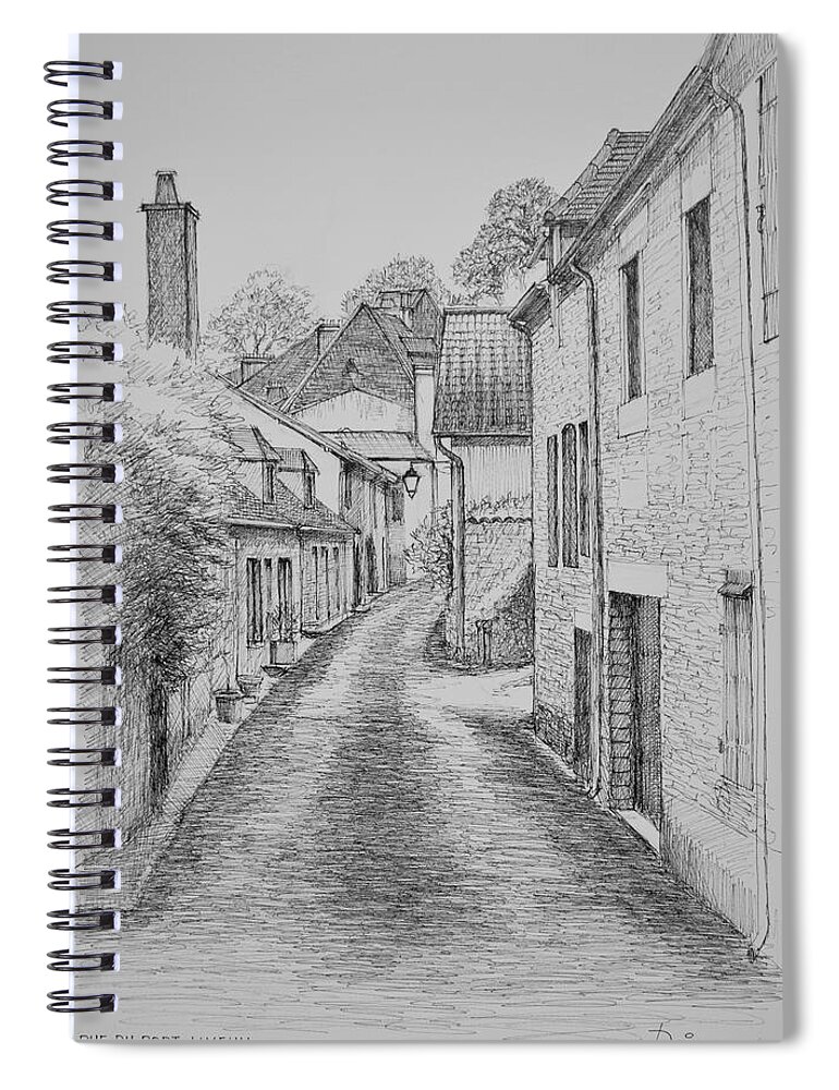 France Spiral Notebook featuring the drawing Rue Du Port Limeuil France by Dai Wynn