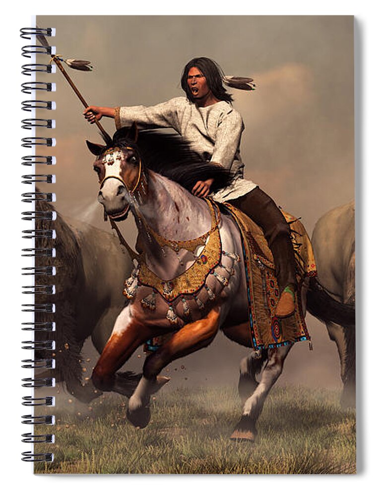 Western Spiral Notebook featuring the digital art Running With Buffalo by Daniel Eskridge