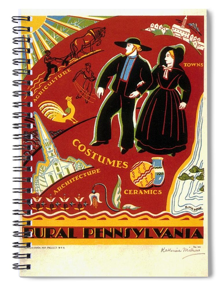 Pennsylvania Spiral Notebook featuring the mixed media Rural Pennsylvania - Retro travel Poster - Vintage Poster by Studio Grafiikka