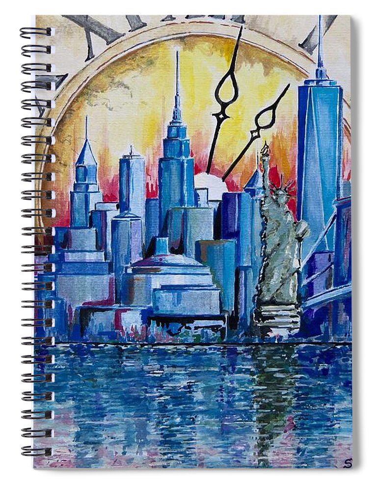  New York Spiral Notebook featuring the painting Rush Hour In New York by Geni Gorani