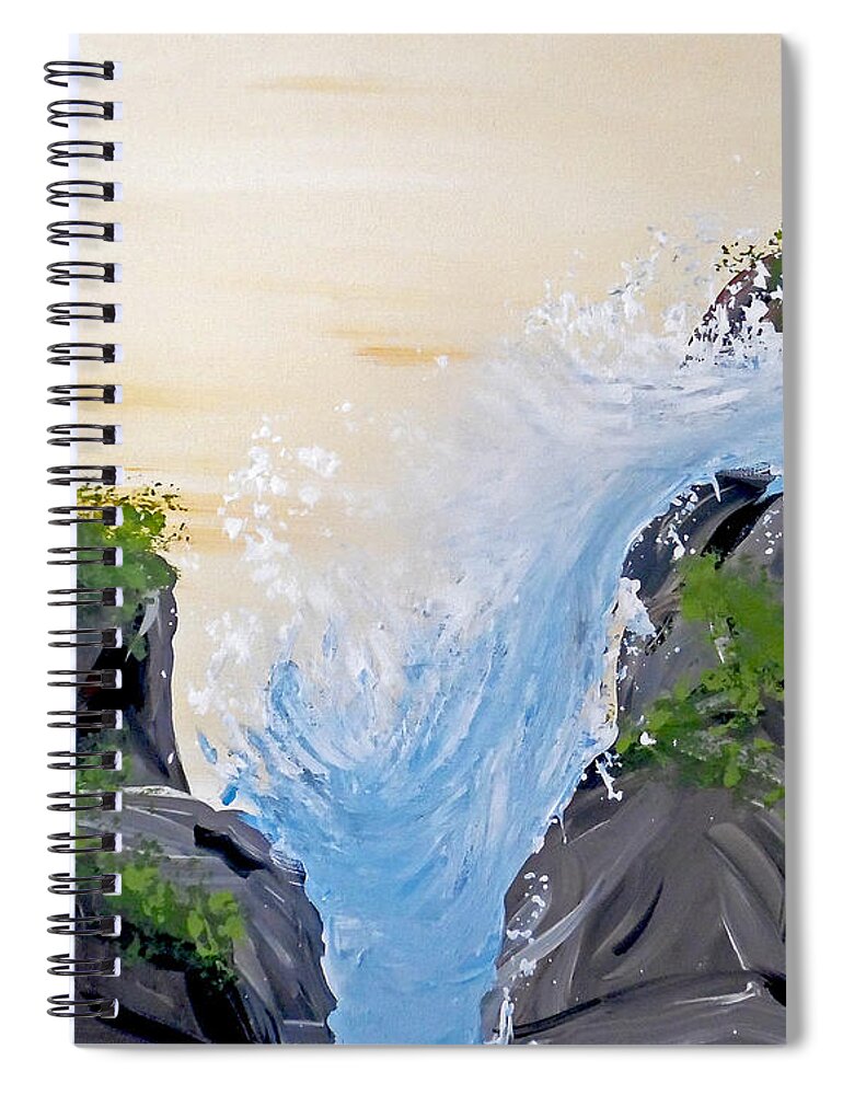 Waterfall Landscape Spiral Notebook featuring the painting Rushing Water by Jilian Cramb - AMothersFineArt