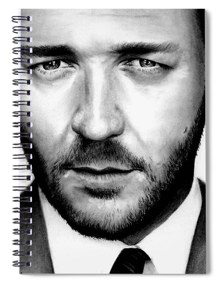 Russell Crowe Spiral Notebook featuring the drawing Russell Crowe by Rick Fortson