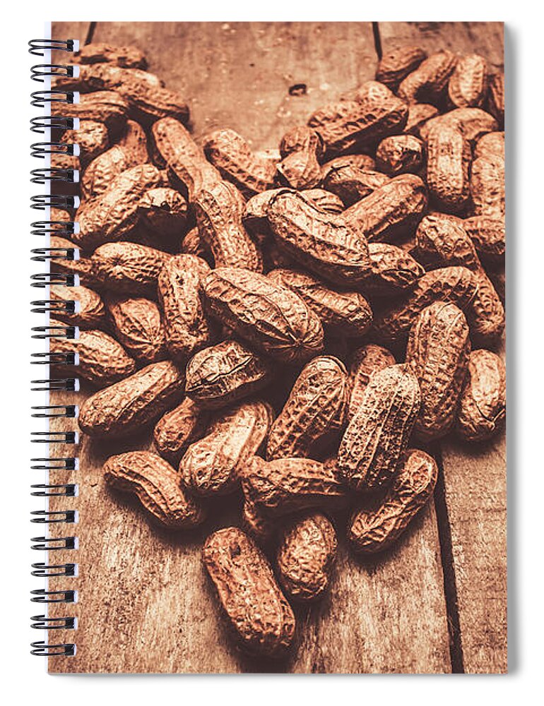 Peanut Spiral Notebook featuring the photograph Rustic country peanut heart. Natural foods by Jorgo Photography