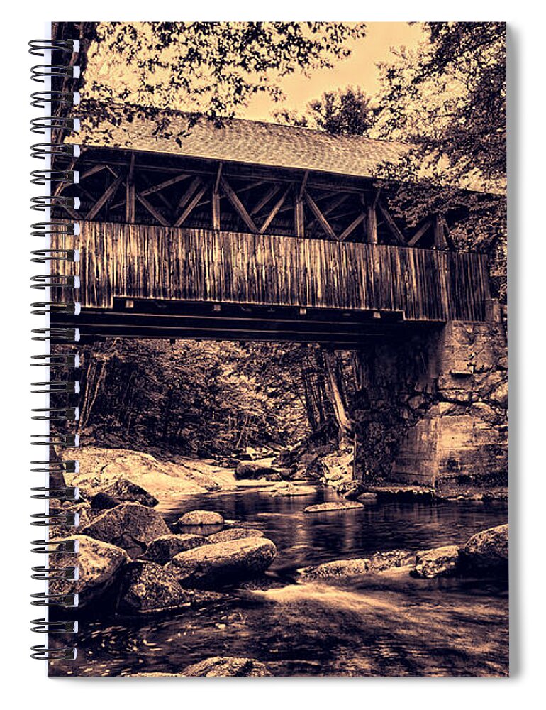 Flume Gorge Covered Bridge Spiral Notebook featuring the photograph Rustic Covered Bridge in New Hampshire by Jeff Folger