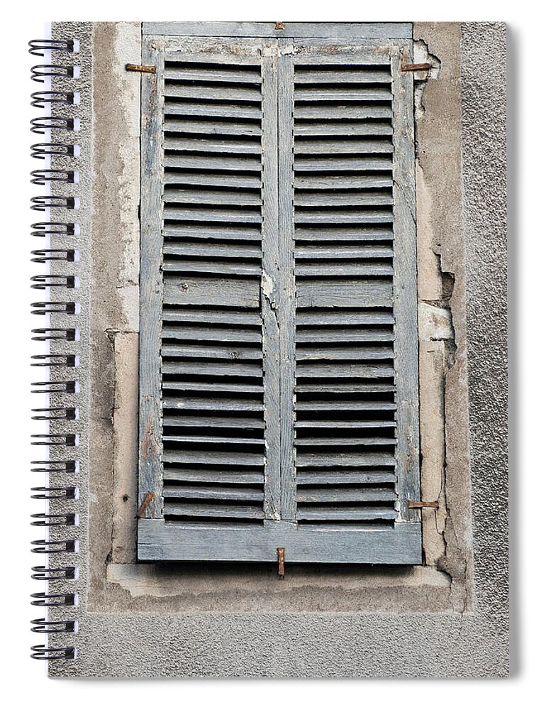 Rustic Spiral Notebook featuring the photograph Rustic French Window Shutters Vignette by Jani Freimann