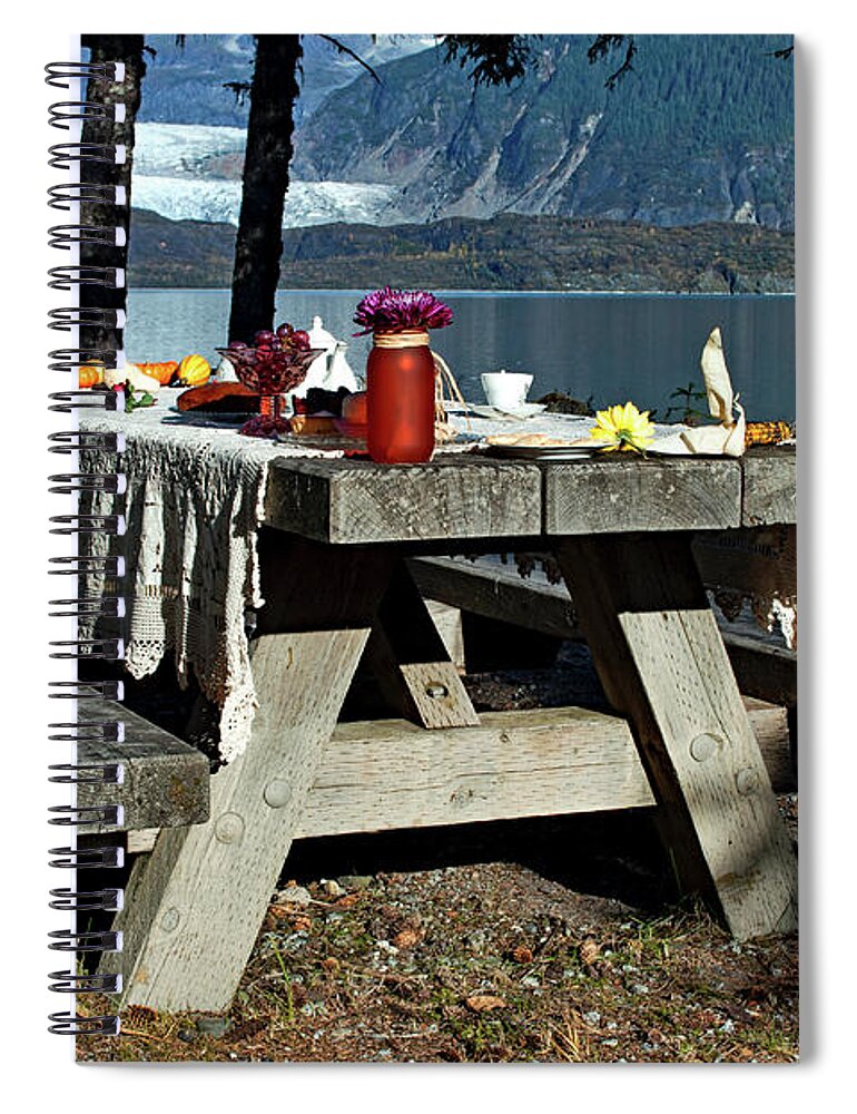 Picnic Table Spiral Notebook featuring the photograph Rustic Tea Table 2 by Cathy Mahnke