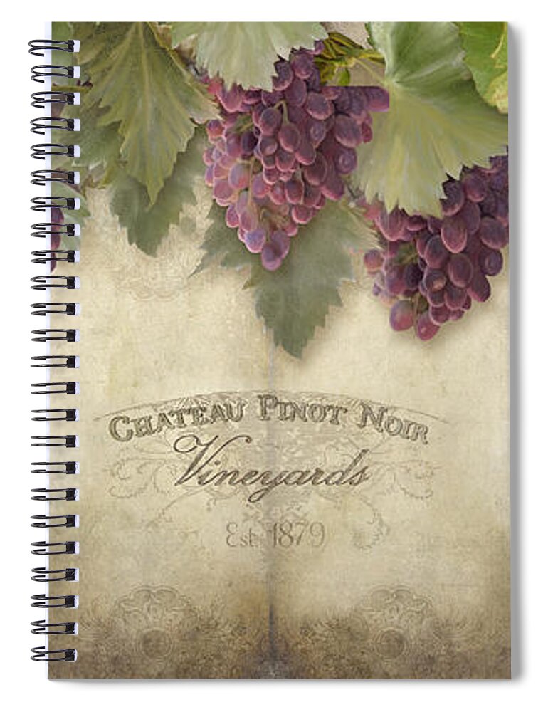 Pinot Noir Grapes Spiral Notebook featuring the painting Rustic Vineyard - Pinot Noir Grapes by Audrey Jeanne Roberts