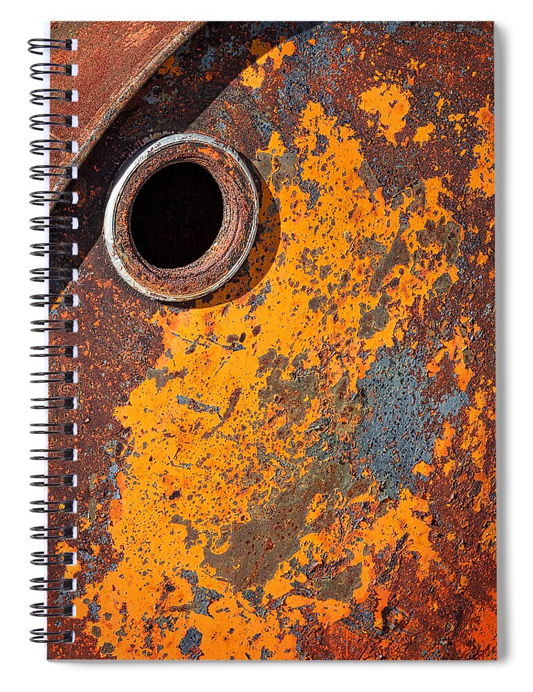 Rust Spiral Notebook featuring the photograph Rusty Barrel Top by Stuart Litoff