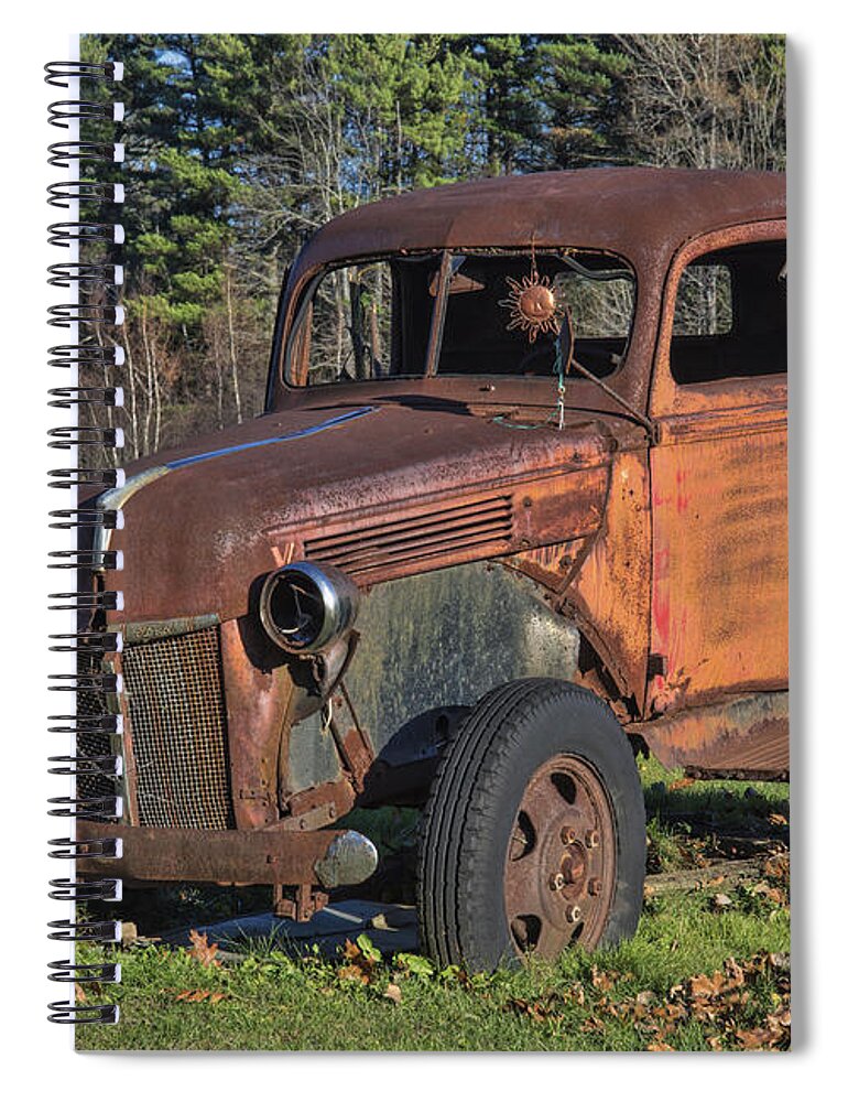 Maine Spiral Notebook featuring the photograph Rusty Ford by Alana Ranney