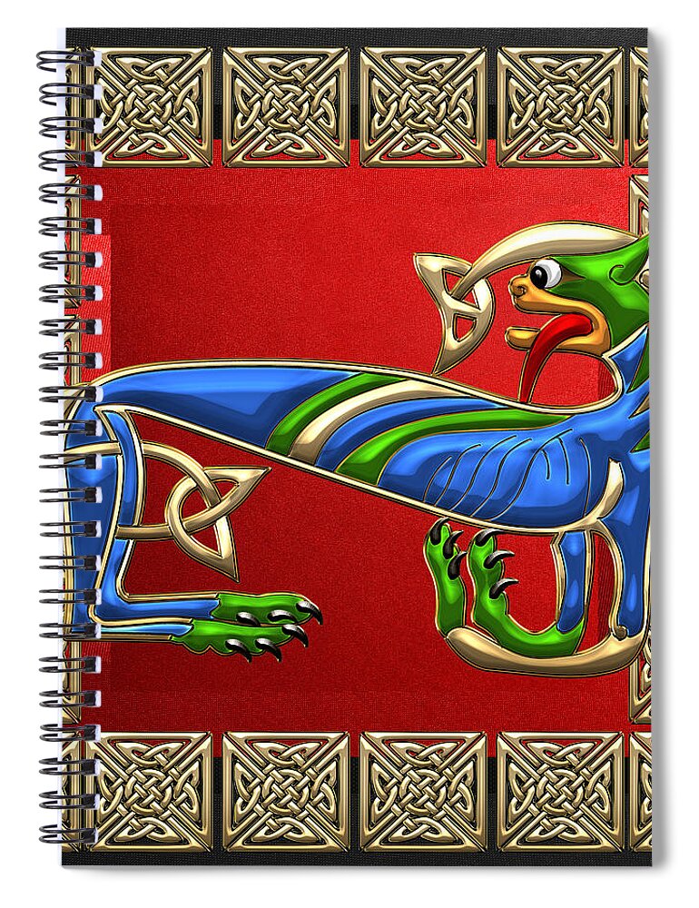'celtic Tresures' Collection By Serge Averbukh Spiral Notebook featuring the digital art Sacred Celtic Lioness on Red and Black by Serge Averbukh