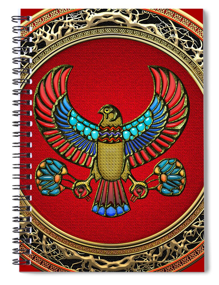'treasure Trove' Collection By Serge Averbukh Spiral Notebook featuring the digital art Sacred Egyptian Falcon by Serge Averbukh