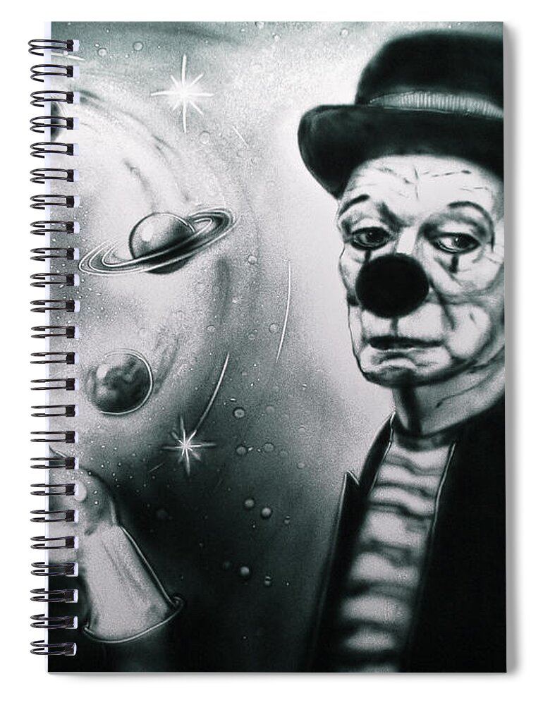 Clown Spiral Notebook featuring the drawing Sadness of Creator by Elena Vedernikova