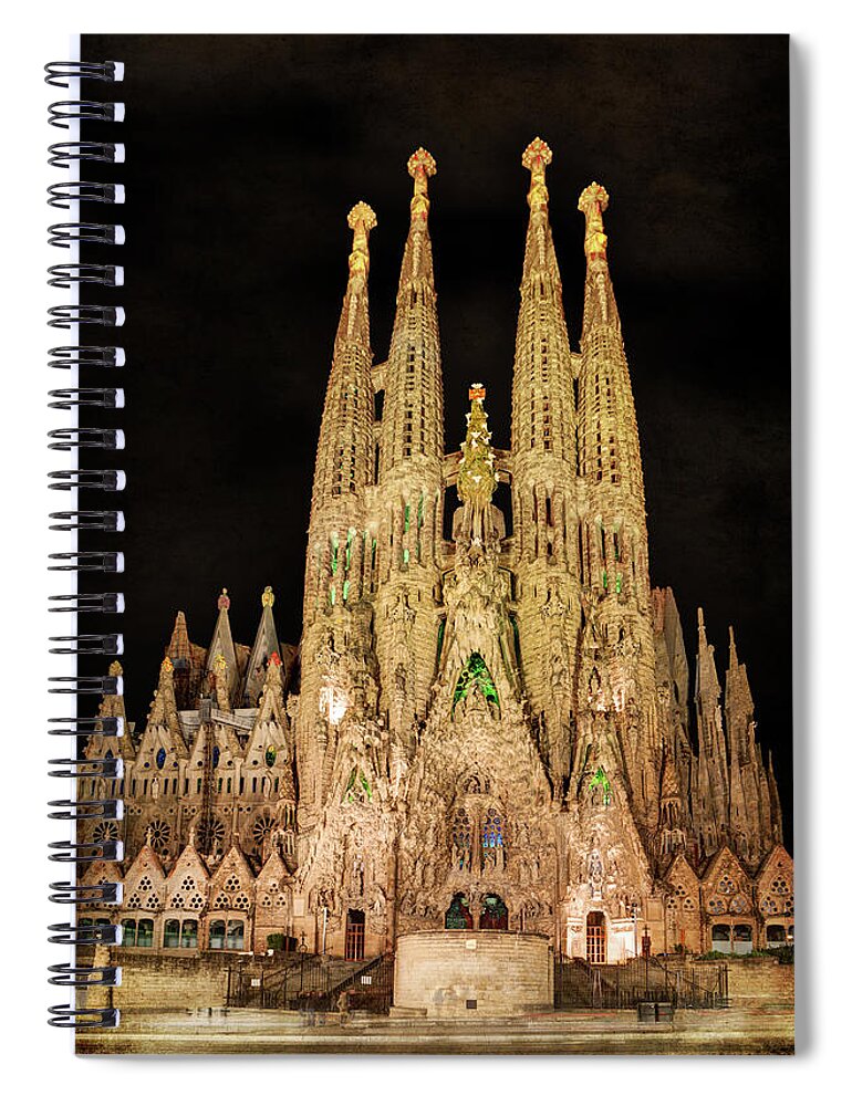 Sagrada Familia Spiral Notebook featuring the photograph Sagrada Familia at night - Gaudi by Weston Westmoreland