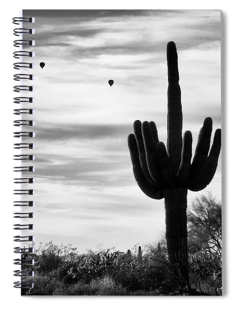 Saguaro Cactus Spiral Notebook featuring the photograph Saguaro Cactus with Hot Air Balloons by Tamara Becker