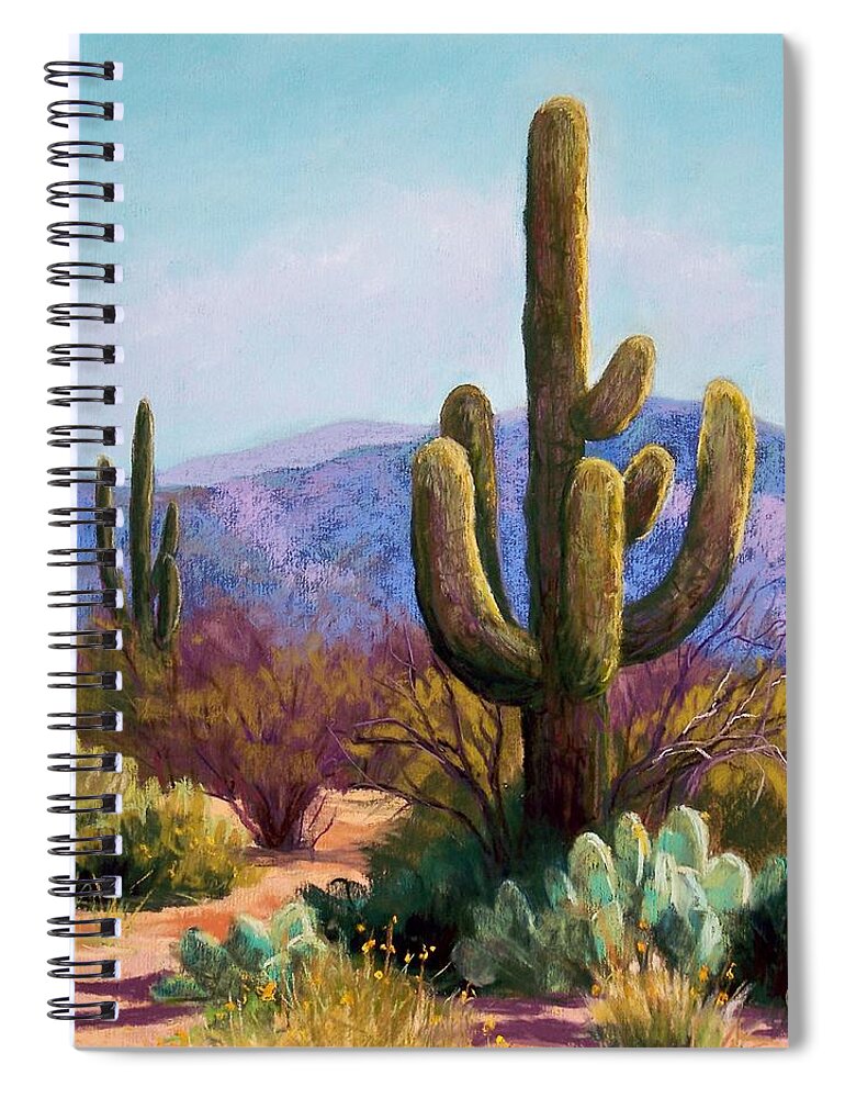 Saguaro Spiral Notebook featuring the pastel Saguaro by Candy Mayer
