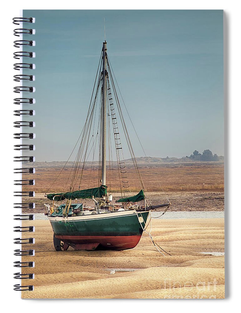 Wells Spiral Notebook featuring the photograph Norfolk sail boat stranded at low tide by Simon Bratt