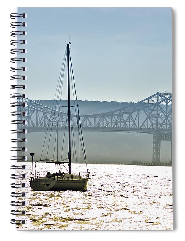 Tappan Zee Bridge Spiral Notebook featuring the photograph Sailboat and the Tappan Zee Bridge by Bill Cannon
