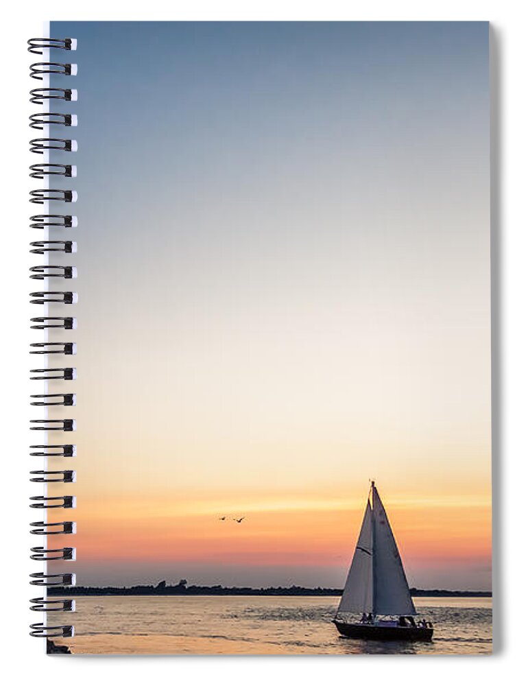 Barnegat Spiral Notebook featuring the photograph Sailboat at sunset at Barnegat by SAURAVphoto Online Store