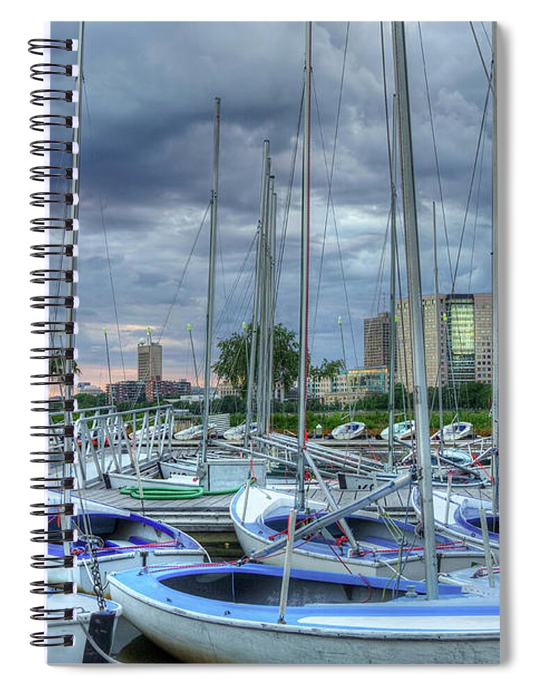 Boston Spiral Notebook featuring the photograph Sailboats Docked on the Charles River - Boston by Joann Vitali