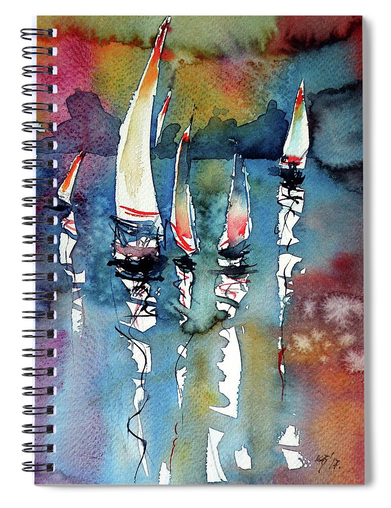 Sailboat Spiral Notebook featuring the painting Sailboats II by Kovacs Anna Brigitta