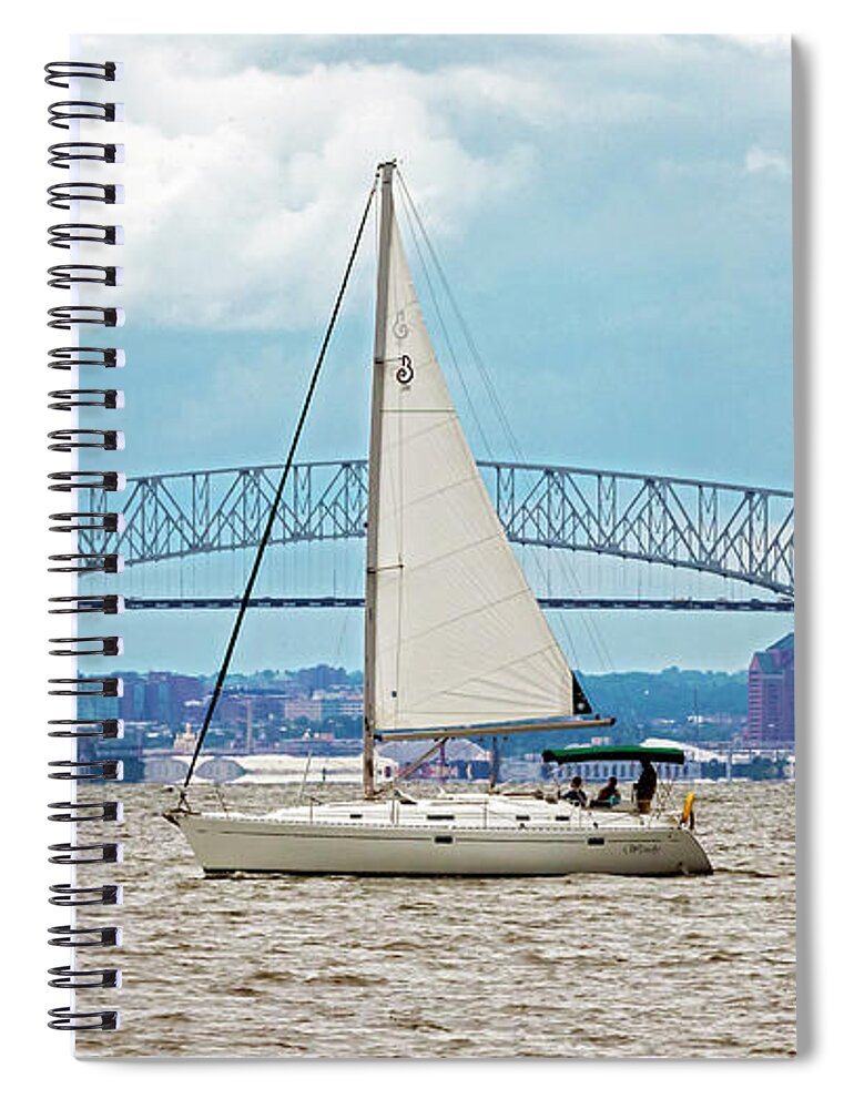2d Spiral Notebook featuring the photograph Sailing By The Key Bridge by Brian Wallace