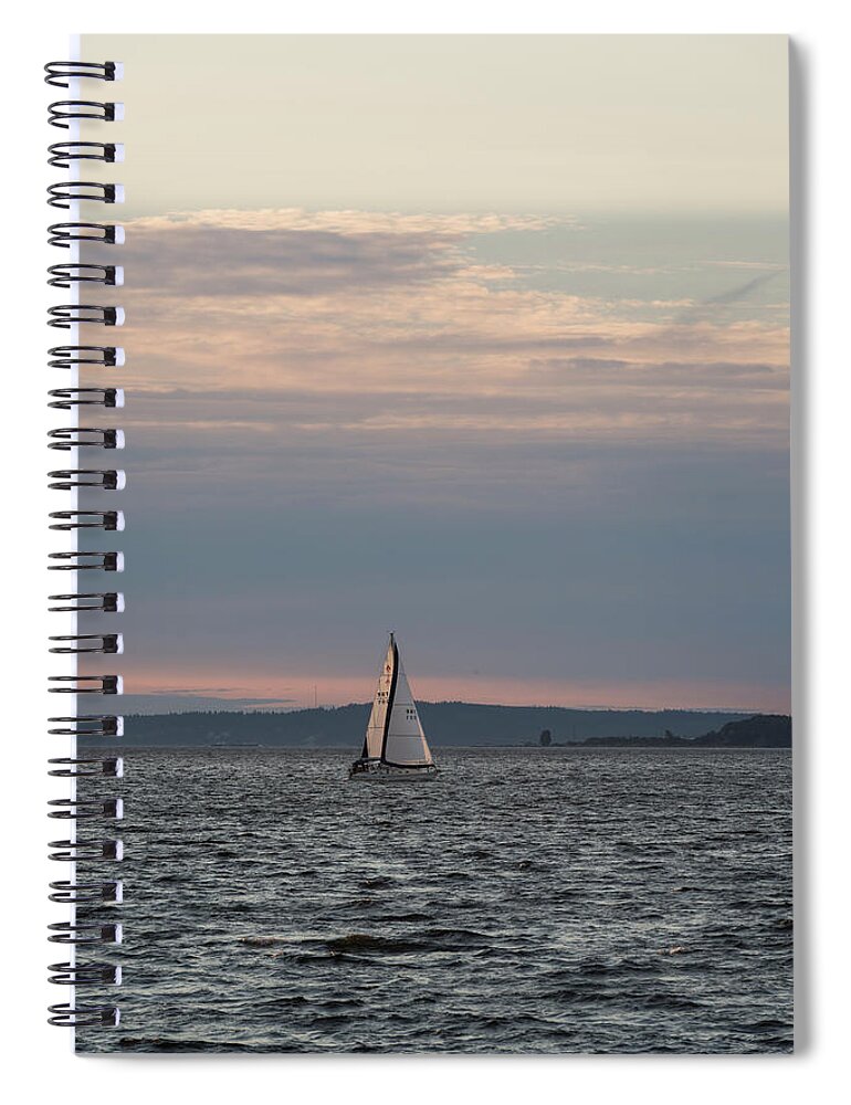 Sunset Spiral Notebook featuring the digital art Sailing in the Puget Sound by Michael Lee
