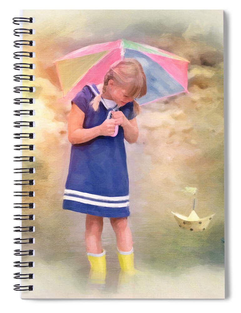 Summer Spiral Notebook featuring the painting Playing in the Rain by Chris Armytage