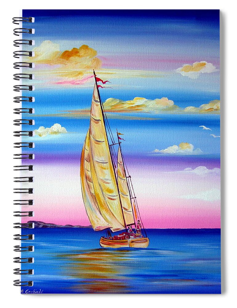 Sails Spiral Notebook featuring the painting Sailing Into A Dreamy Sunset by Roberto Gagliardi