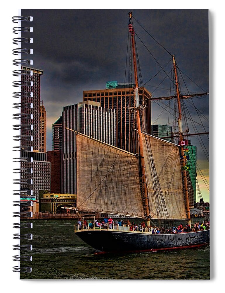 New York Spiral Notebook featuring the photograph Sailing On The East River by Chris Lord
