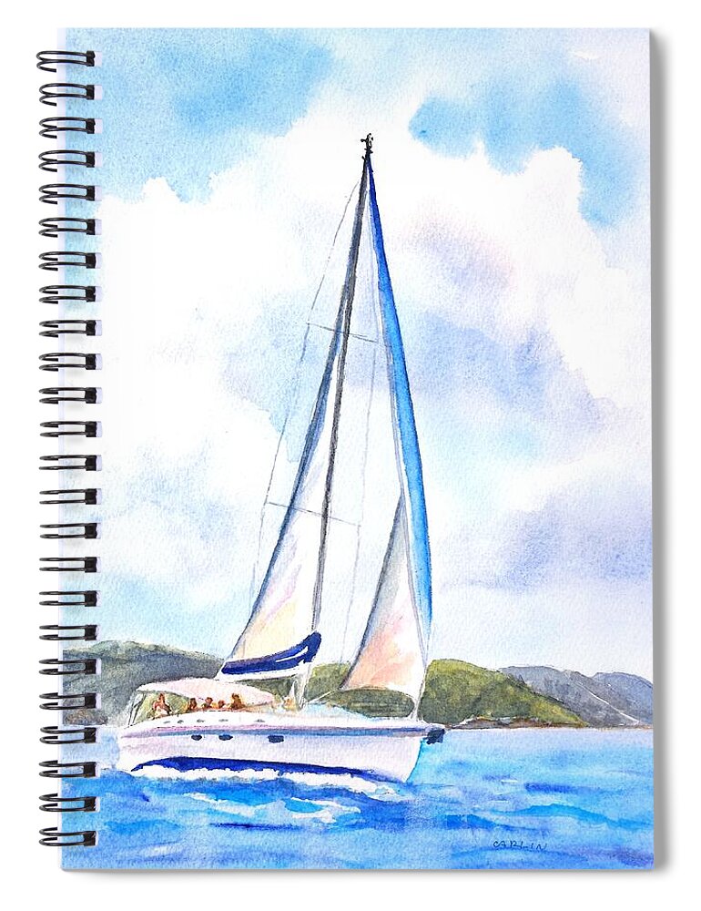 Nautical Spiral Notebook featuring the painting Sailing the Islands 2 by Carlin Blahnik CarlinArtWatercolor