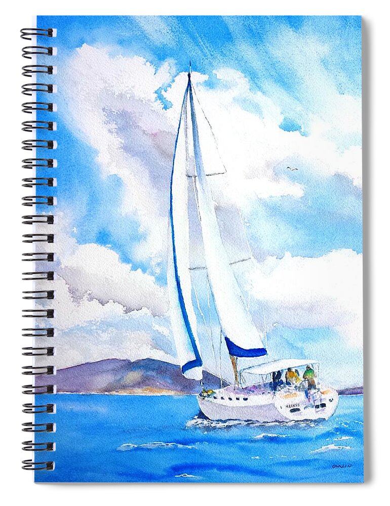 Sailboat Spiral Notebook featuring the painting Sailing the Islands by Carlin Blahnik CarlinArtWatercolor