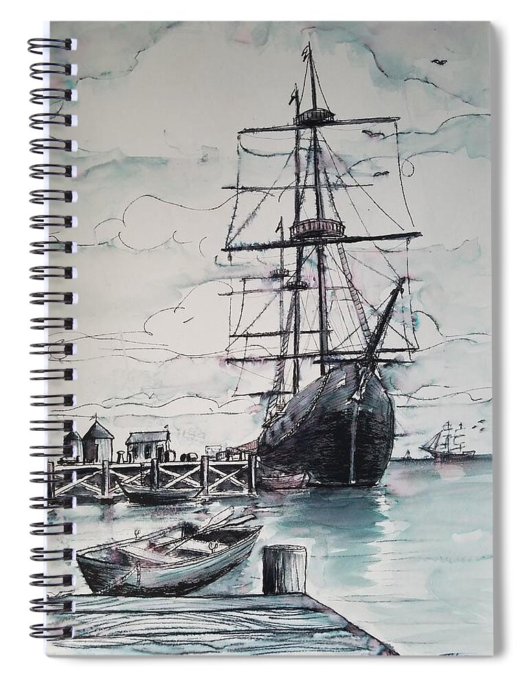 Sail Spiral Notebook featuring the drawing Sailing Vessel Pandora by Vic Delnore