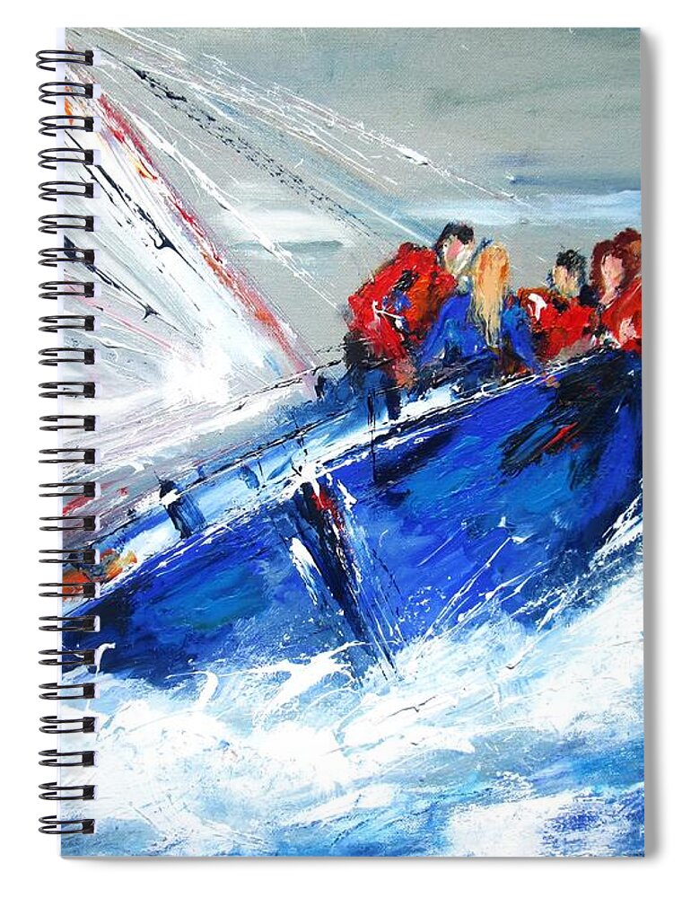 Pixi Spiral Notebook featuring the painting Sailing West Paintings by Mary Cahalan Lee - aka PIXI