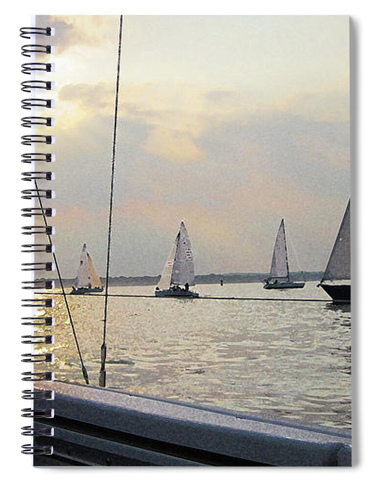 Sailboats Spiral Notebook featuring the digital art Sails in the Sunset by Xine Segalas